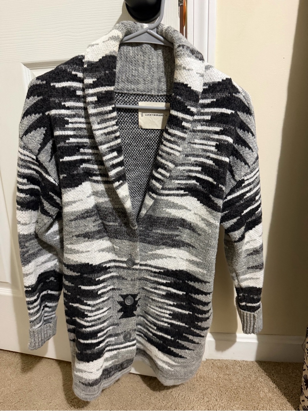 Lucky Brand Women’s Shawl Collar Cardigan Sweater - Black & Gray